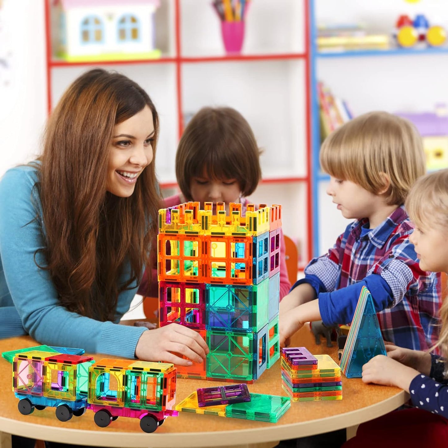 Gemmicc Magnetic Tiles Building Blocks for Kids, STEM Approved Educational Toys,3D Magnet Puzzles Stacking Blocks for Boys Girls,100 PCS Advanced Set with 2 Cars