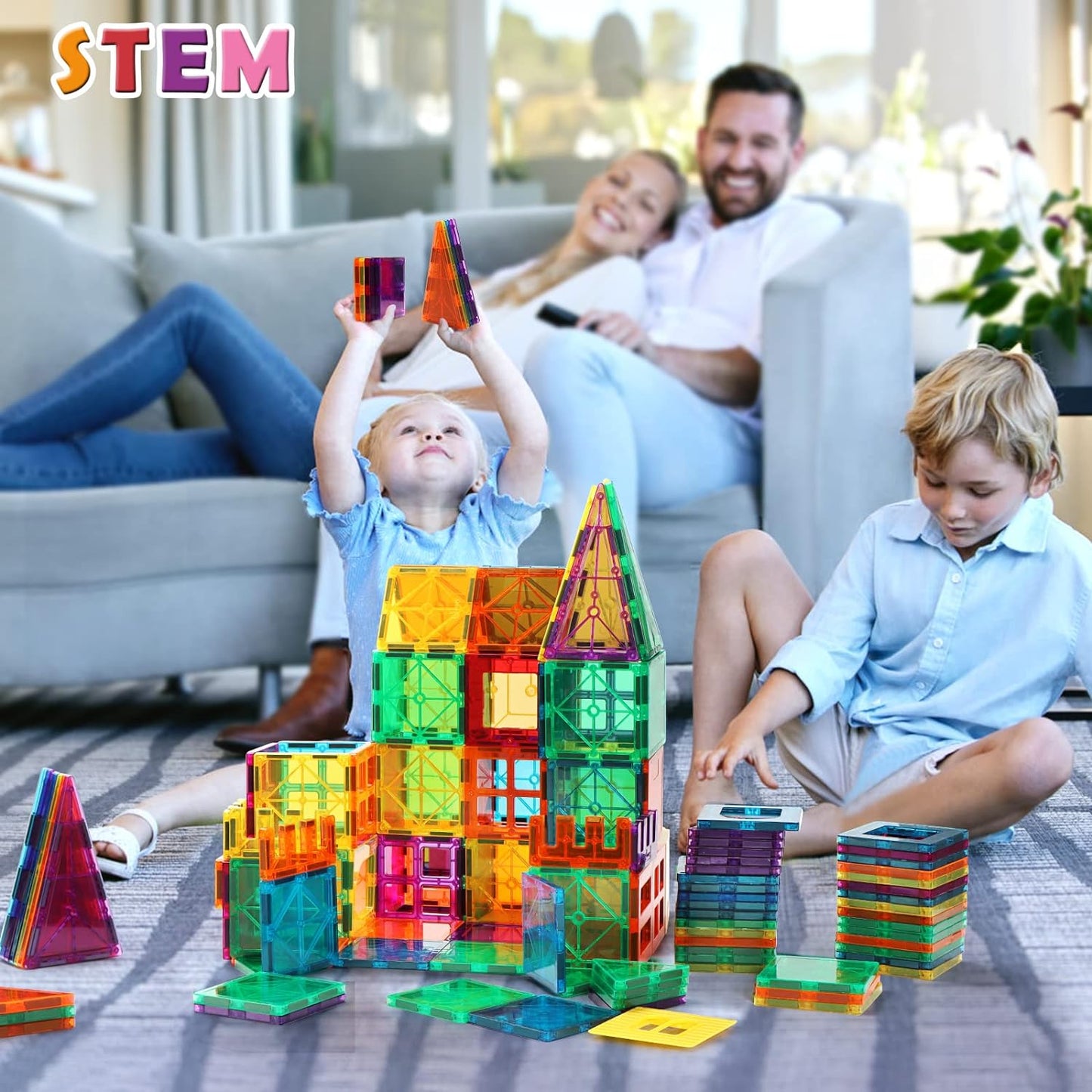 Gemmicc Magnetic Tiles, Magnet Toys Building Blocks for Kids, STEM Approved Educational Toys,Magnet Puzzles Stacking Blocks for Boys Girls,72 PCS Advanced Set