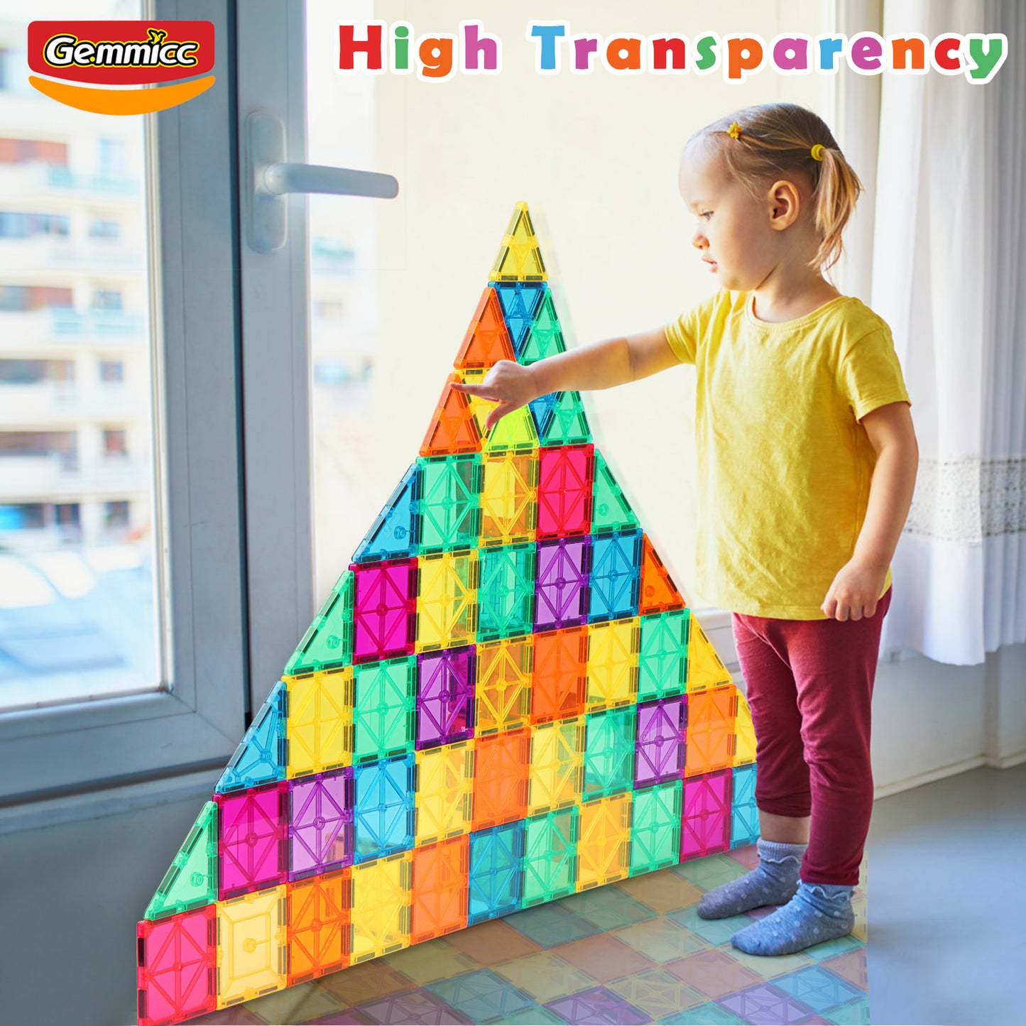Gemmicc 100pcs Magnetic Tiles Set In Neutral Packings