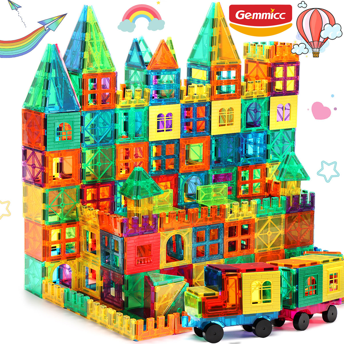 Gemmicc 60pcs Magnetic Tiles Set In Neutral Packing