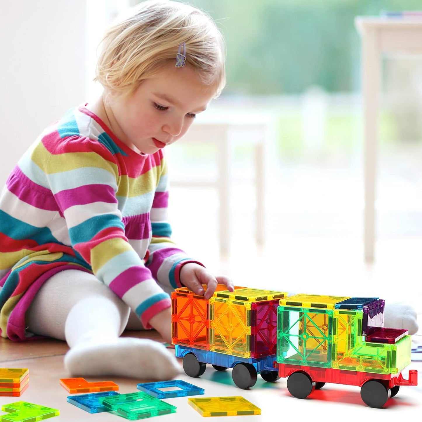 Gemmicc 2 PCS Magnetic Car Set,Magnet Construction Vehicle,Magnet Car Truck Compatible with Magnetic Tiles,STEM Educational Toys for Boys and Girls…