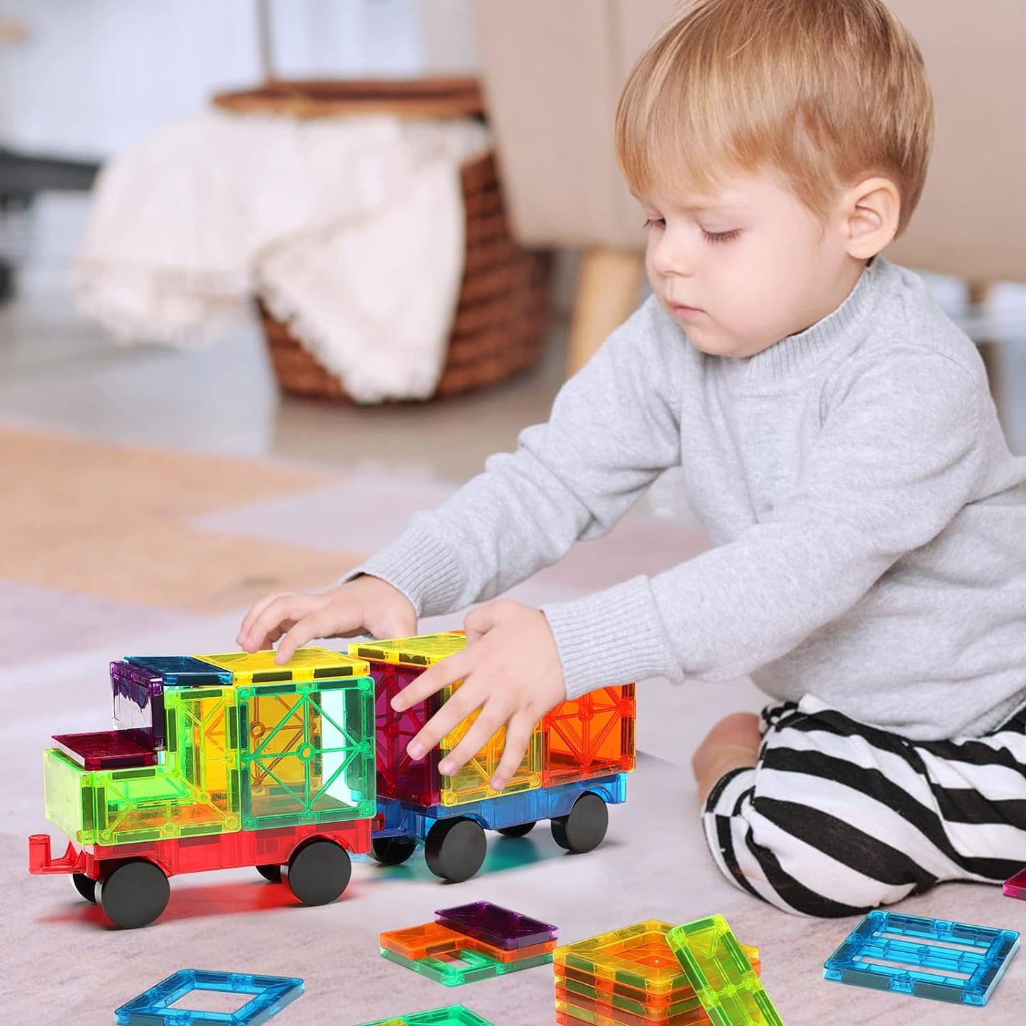 Gemmicc 2 PCS Magnetic Car Set,Magnet Construction Vehicle,Magnet Car Truck Compatible with Magnetic Tiles,STEM Educational Toys for Boys and Girls…