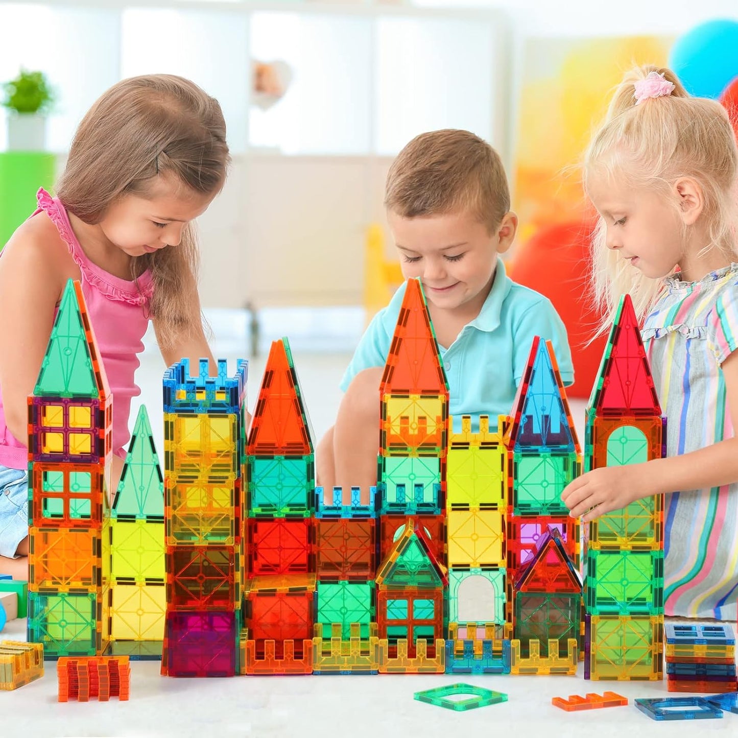 Gemmicc Magnetic Tiles, Magnet Toys Building Blocks for Kids, STEM Approved Educational Toys,Magnet Puzzles Stacking Blocks for Boys Girls,72 PCS Advanced Set