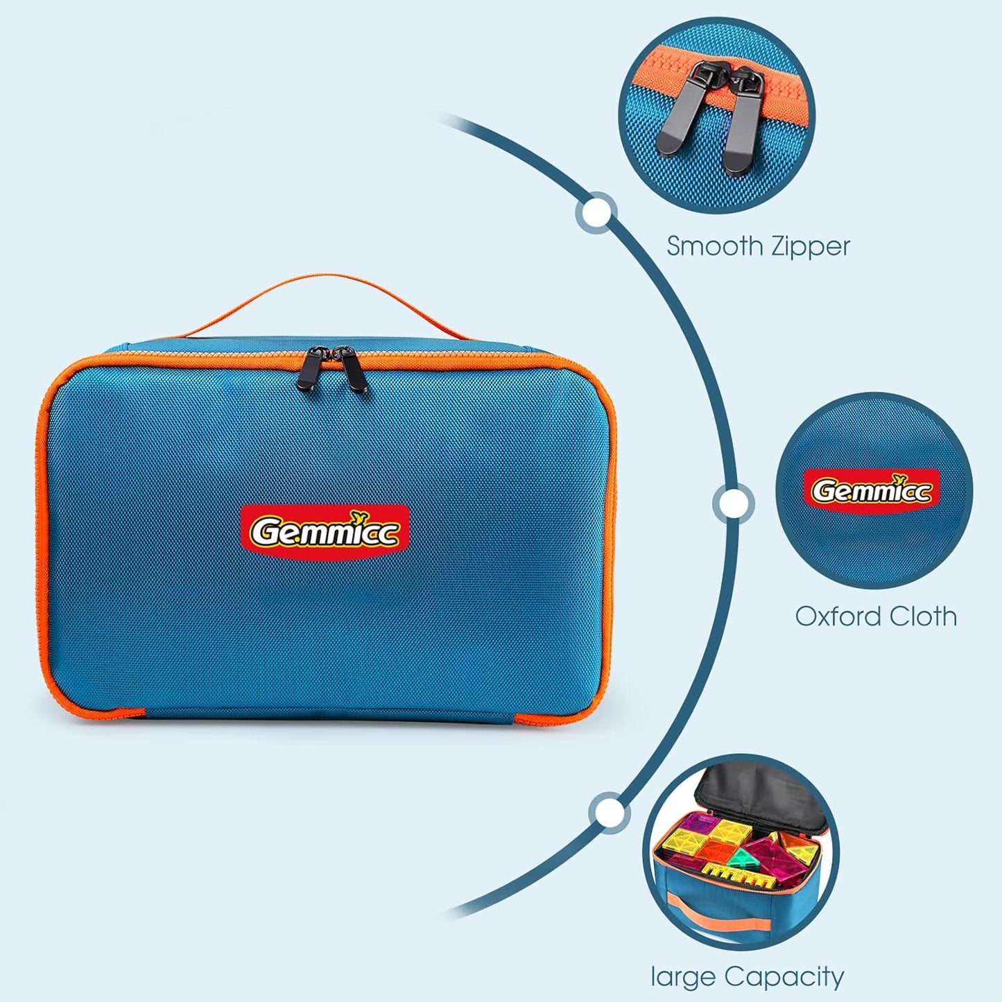 Gemmicc Toy Carry Case,Magnetic Tiles Storage Bag, Water Resistant Oxford Cloth Organizer, Box Storage Bin for Playroom, Classroom,Home Organization