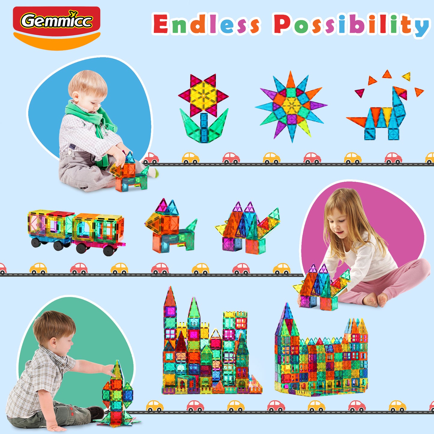 Gemmicc 100pcs Magnetic Tiles Set In Neutral Packings