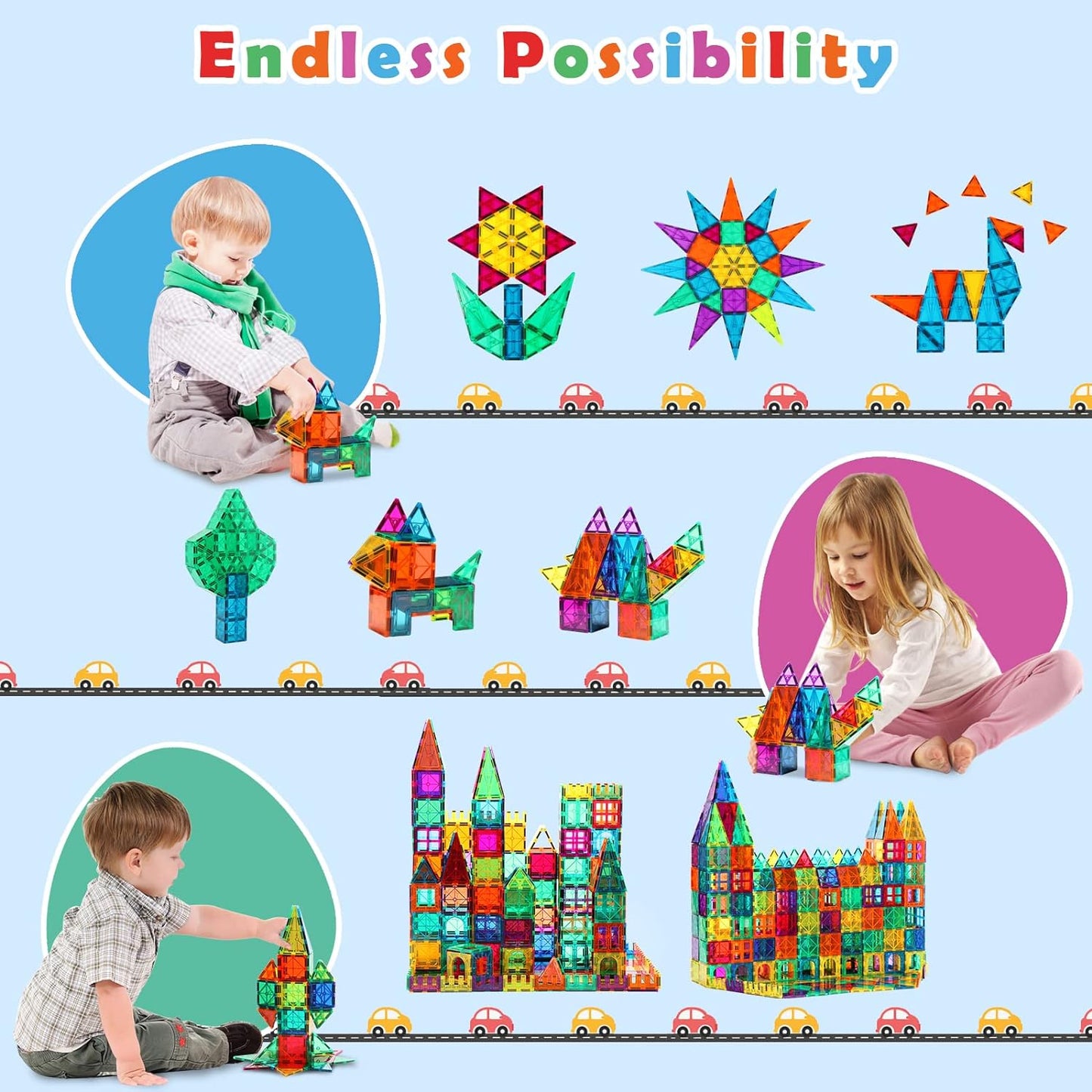 Gemmicc Magnetic Tiles, Magnet Toys Building Blocks for Kids, STEM Approved Educational Toys, Magnet Puzzles Stacking Blocks for Boys Girls,55 PCS Starter Set