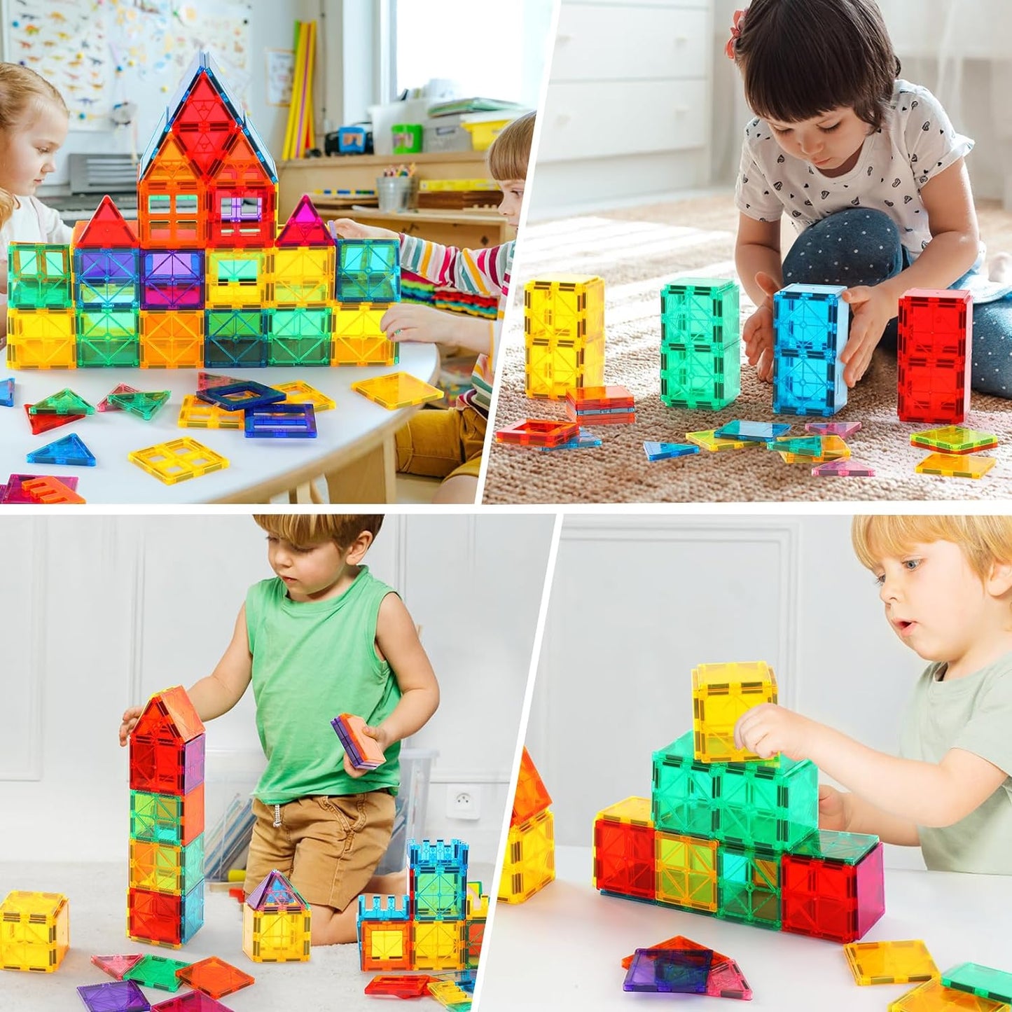 Gemmicc Magnetic Tiles, 126 PCS + Storage Case + 2 Figures, STEM Building Blocks Magnet Toys for Kids,Educational Building Toy Stacking Blocks for Boys Girls,Huge Set with 2 Cars