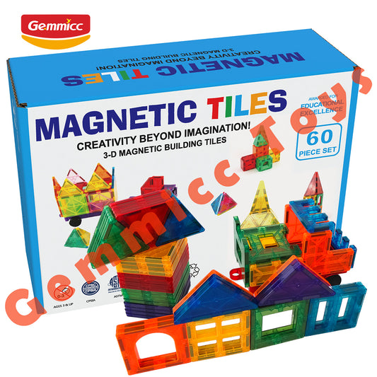 Gemmicc 60pcs Magnetic Tiles Set In Neutral Packing